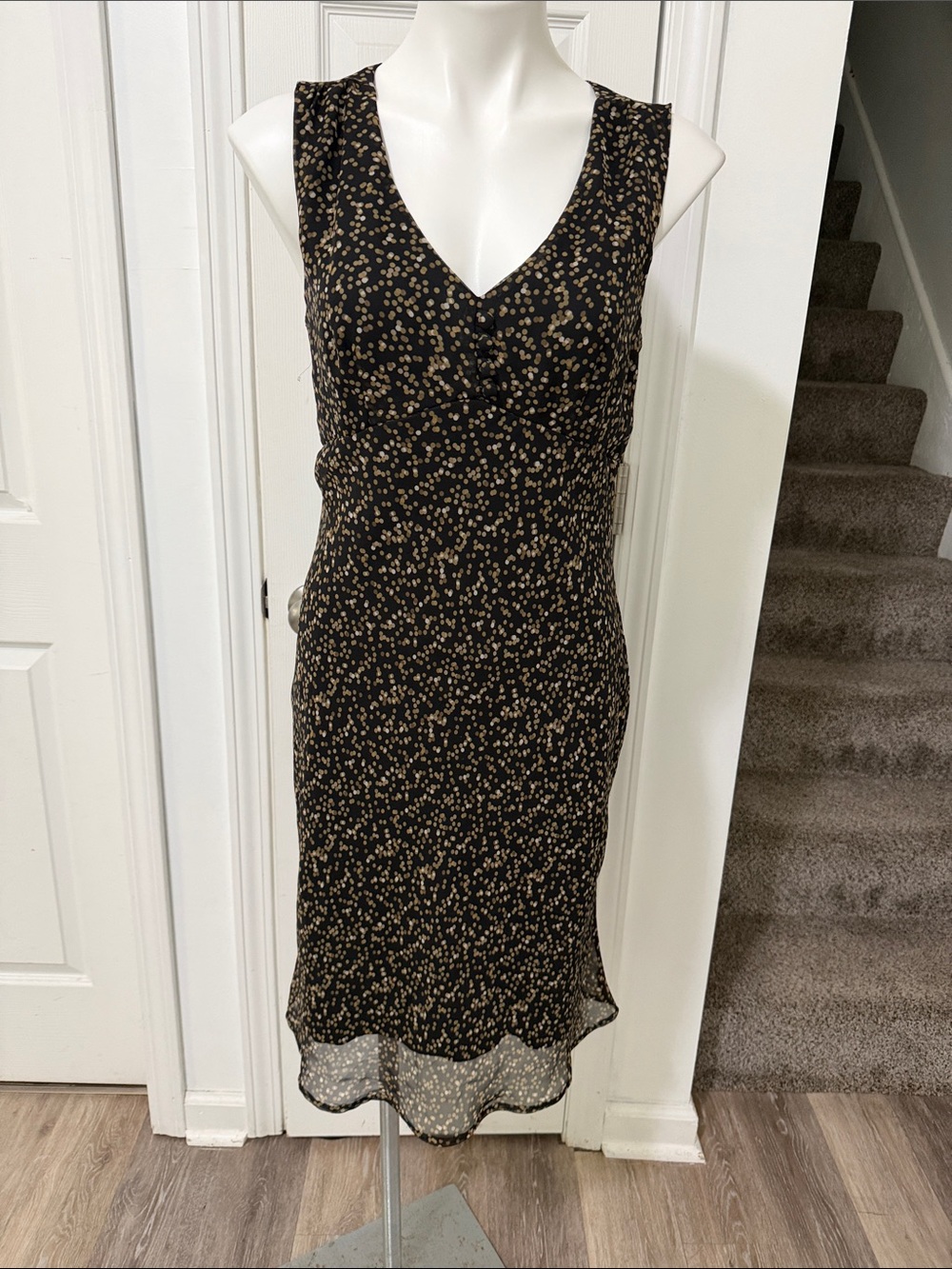 F.L.P Y2K Sleeveless Black Floral Midi Dress - Elegant V-Neck Size 10